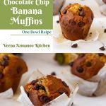 Pinterest image for bakery-style Chocolate Chip Banana Muffins.