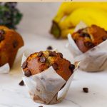 Pinterest image for bakery-style Chocolate Chip Banana Muffins.