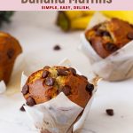 Pinterest image for bakery-style Chocolate Chip Banana Muffins.
