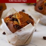Pinterest image for bakery-style Chocolate Chip Banana Muffins.
