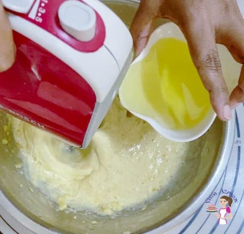 Add the oil to the muffin batter