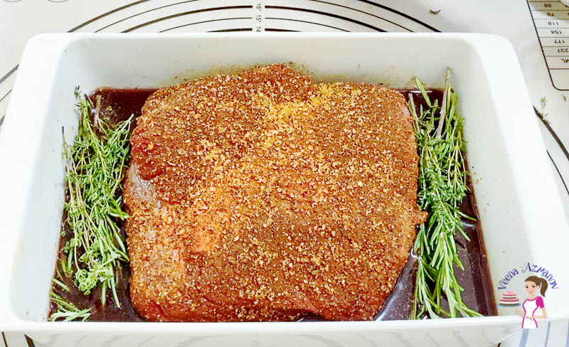 Marinate the brisket with the rub before roasting