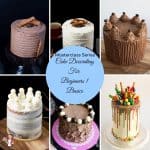 A collage of frosted cakes.