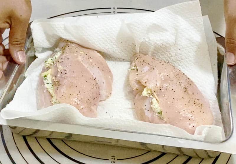 Stuff the chicken breast with the cheese filling