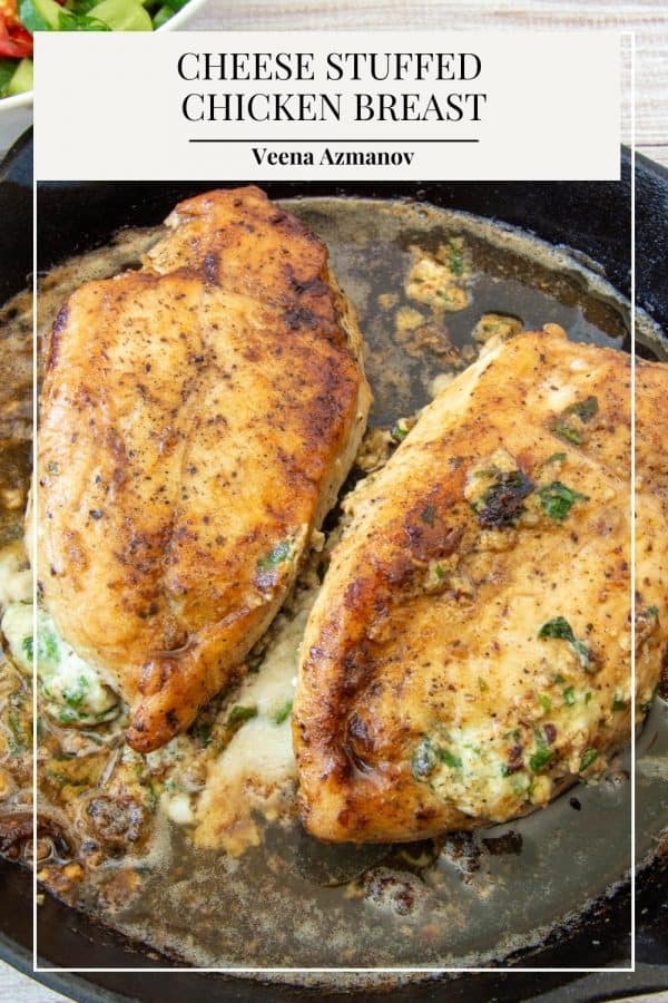 Pinterest image for chicken breast stuffed with Cheese.