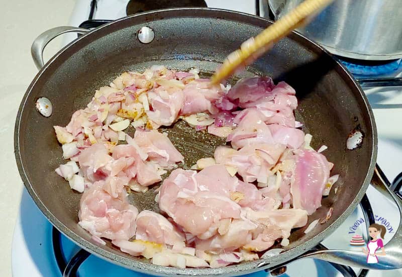 Saute the chicken for enchilada until no longer pink