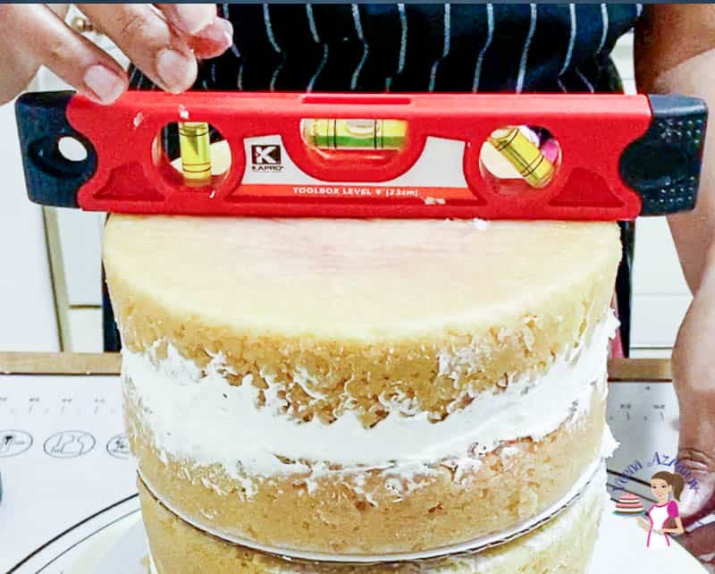 make sure the cake is leveled with a leveler