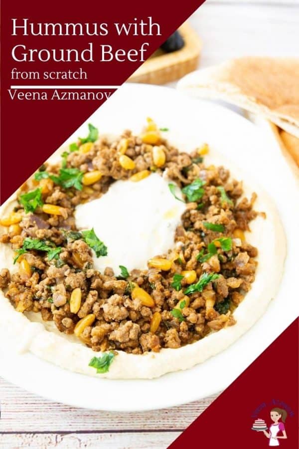 Homemade Hummus Served with Ground Beef - called hummus bil lahmah in Arabic