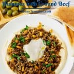 Pinterest image for hummus with meat.