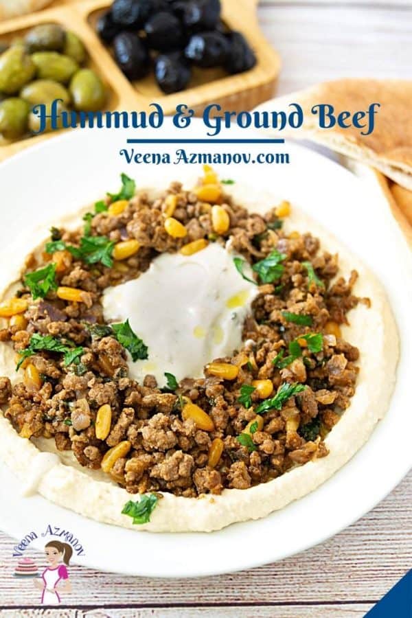 Pinterest image for humus with meat.