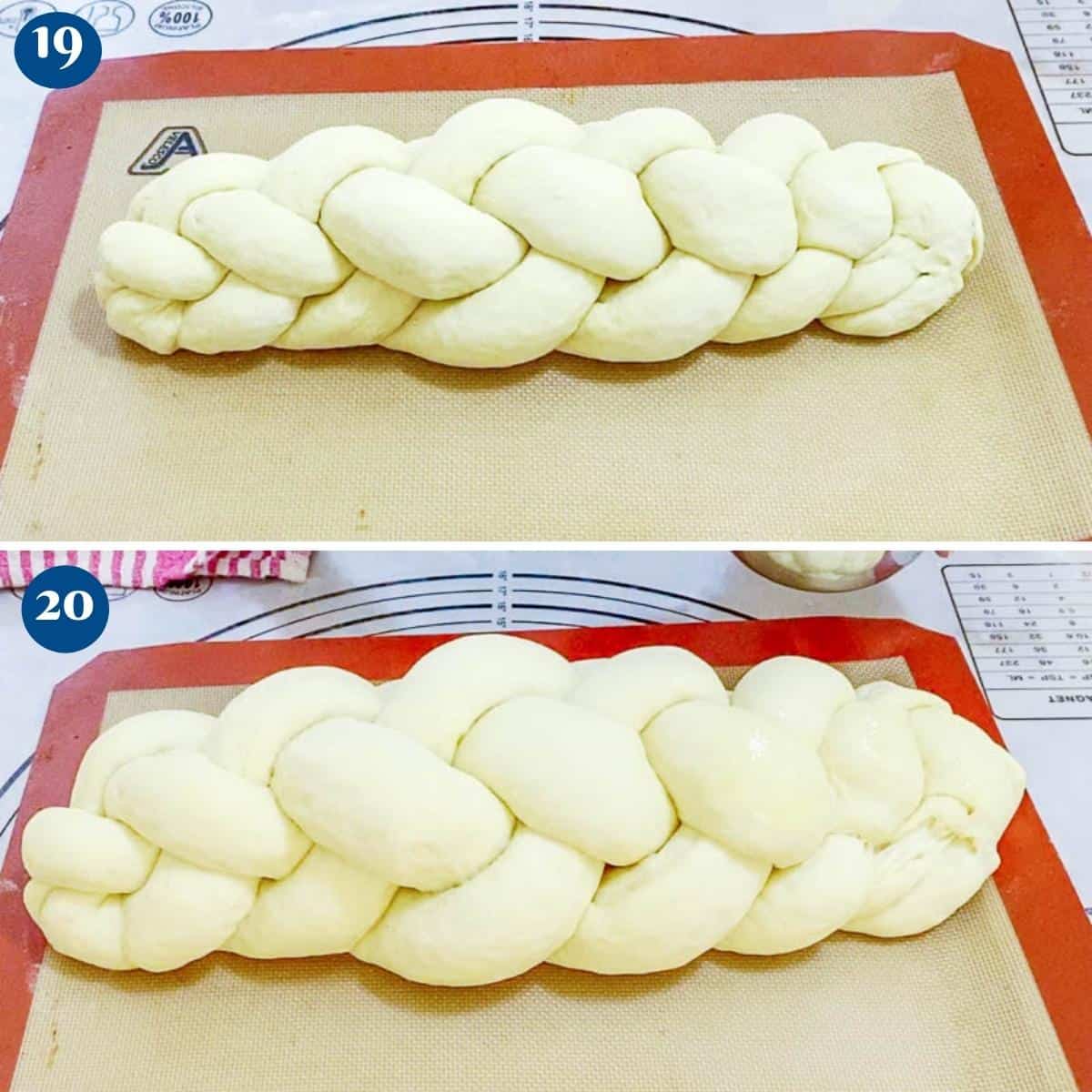 Progress pictures collage for baking challah.