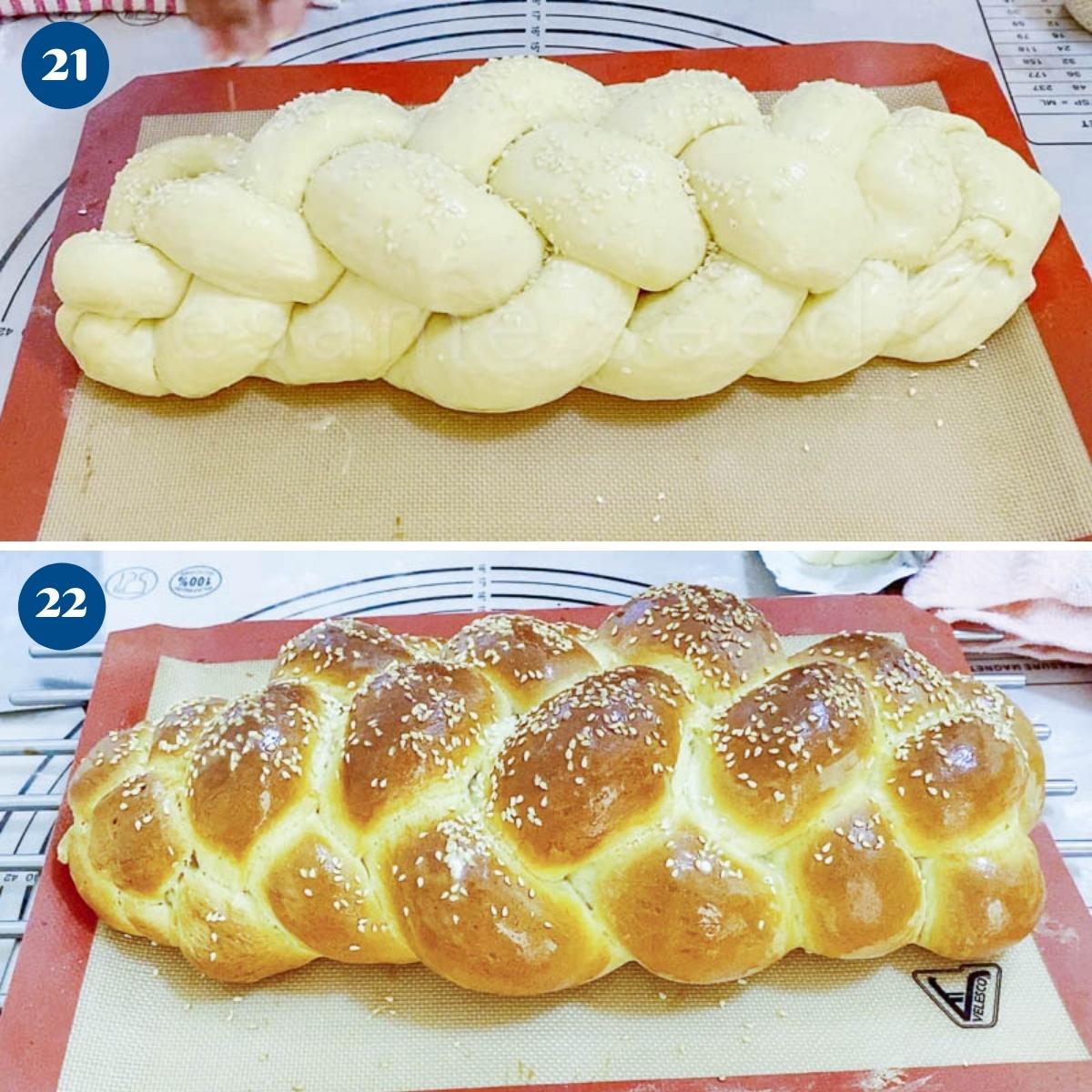 Progress pictures collage for baking challah.