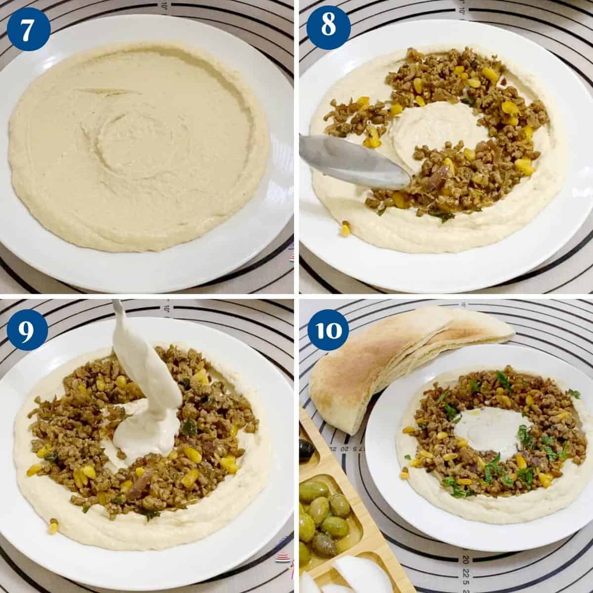 Progress pictures how to serve hummus with ground beef.