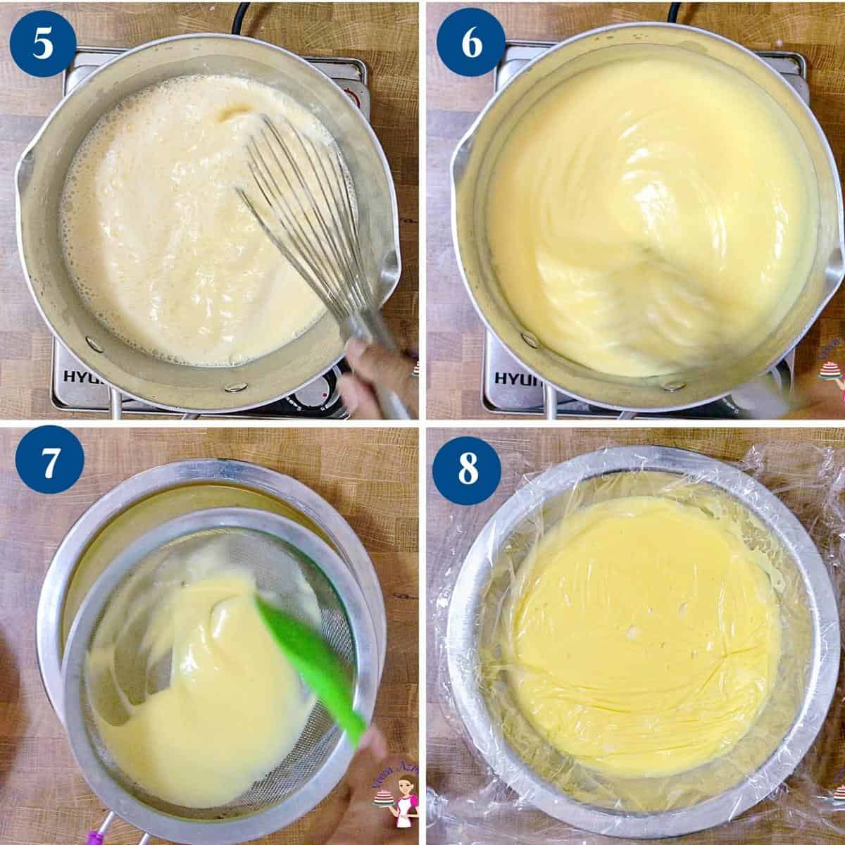 Progress pictures cooking the pastry cream.