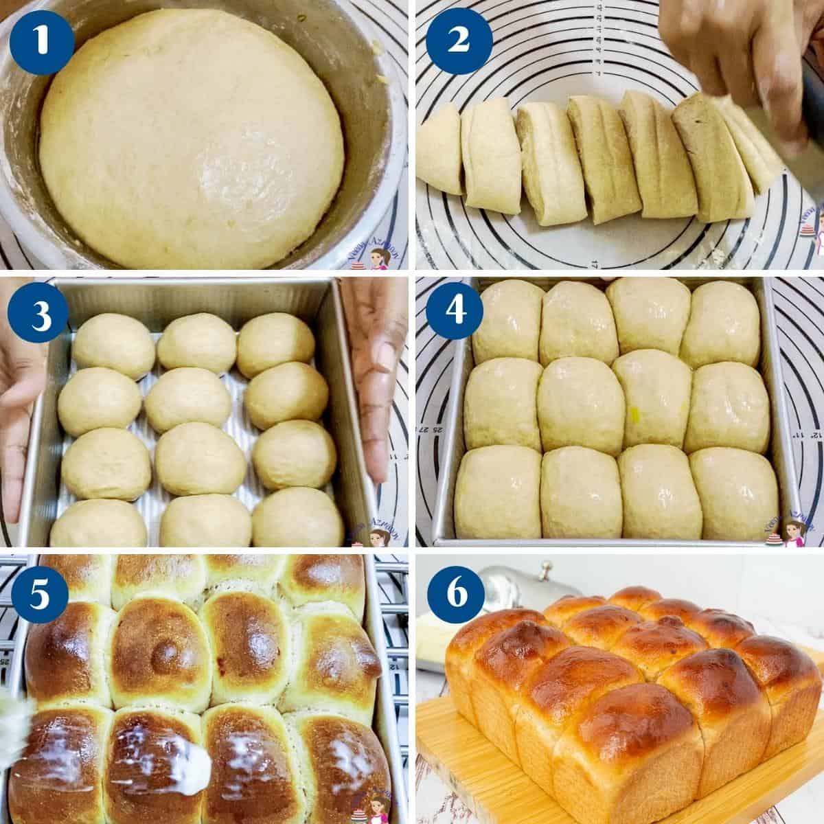 Progress pictures shaping and baking the dinner rolls.