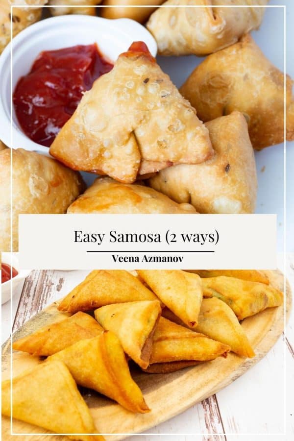Pinterest image for two types of samosa.