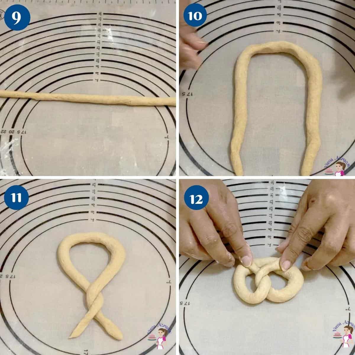 Progress pictures collage for whole wheat pretzels.