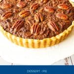 Pinterest image for pecan pie with chocolate.