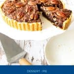 Pinterest image pecan pie with chocolate.