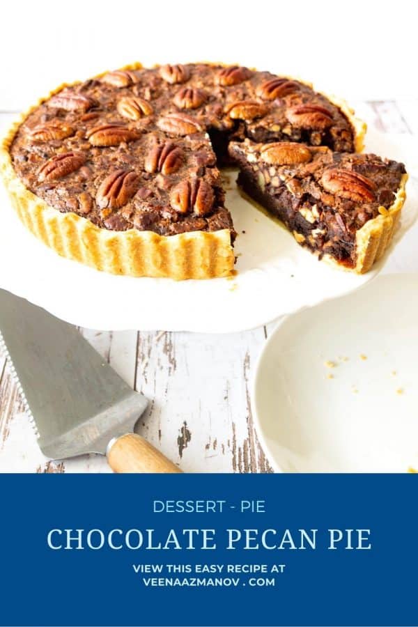 Pinterest image pecan pie with chocolate.