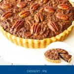 Pinterest image for chocolate pecan pie.