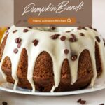 Pinterest image for pumpkin bundt with chocolate chips and sugar glaze.