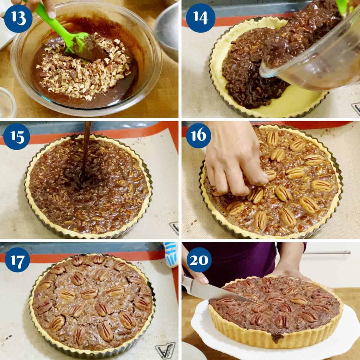 Progress pictures baking the chocolate pecan tart.