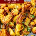 Pinterest image for Roast Potatoes with garlic parmesan.