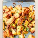 Pinterest image for Roast Potatoes with garlic parmesan.