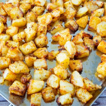 roasted potatoes on a baking tray