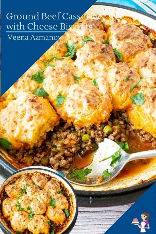 How to make a casserole with ground beef topped with cheddar biscuits