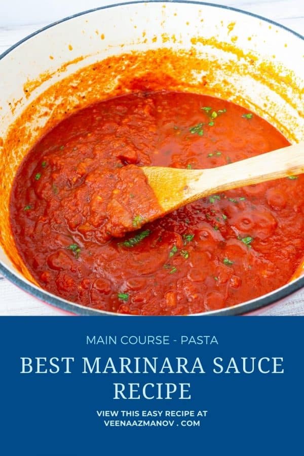 Pinterest image for marinara pasta sauce.