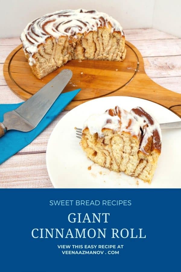 Pinterest image for giant size cinnamon roll.