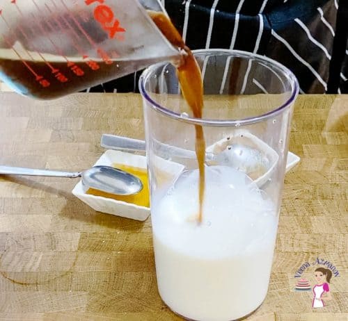 Combine milk, coffee, pumpkin puree in a blender