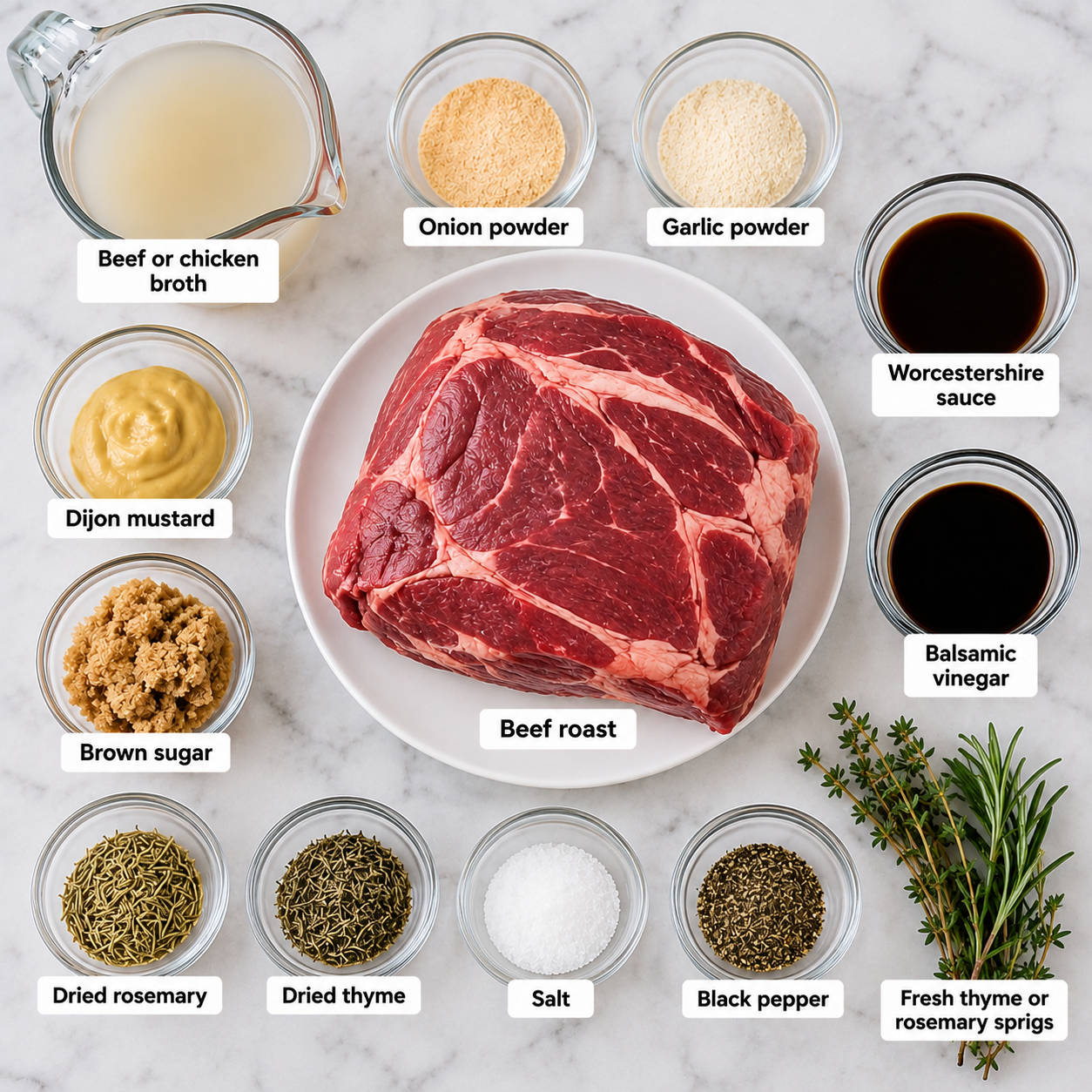Ingredients for making Slow Cooker Shredded Beef Recipe.