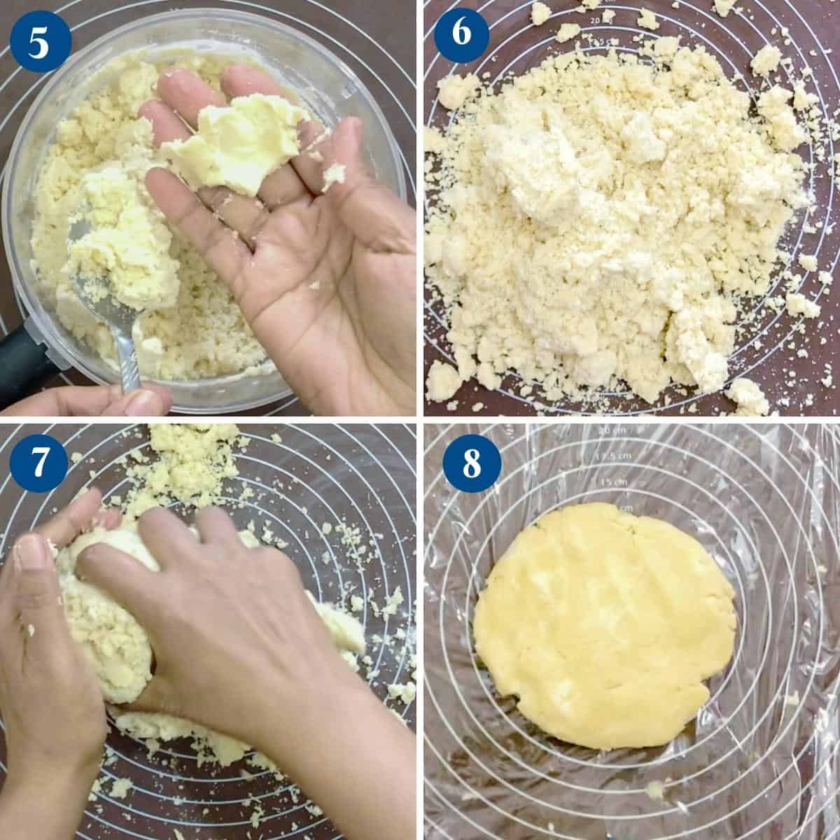 Progress pictures collage showing how to make a quiche dough.