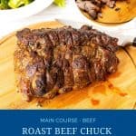 Pinterest image roast beef chuck in oven.