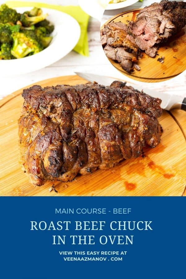 Pinterest image roast beef chuck in oven.