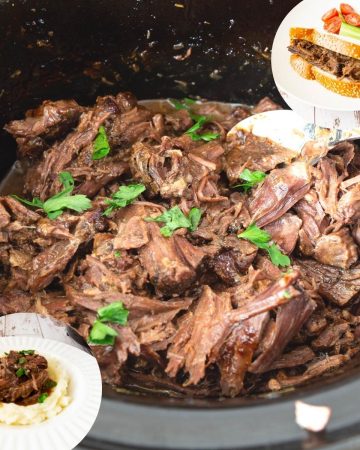 A  Slow cooker with shredded beef