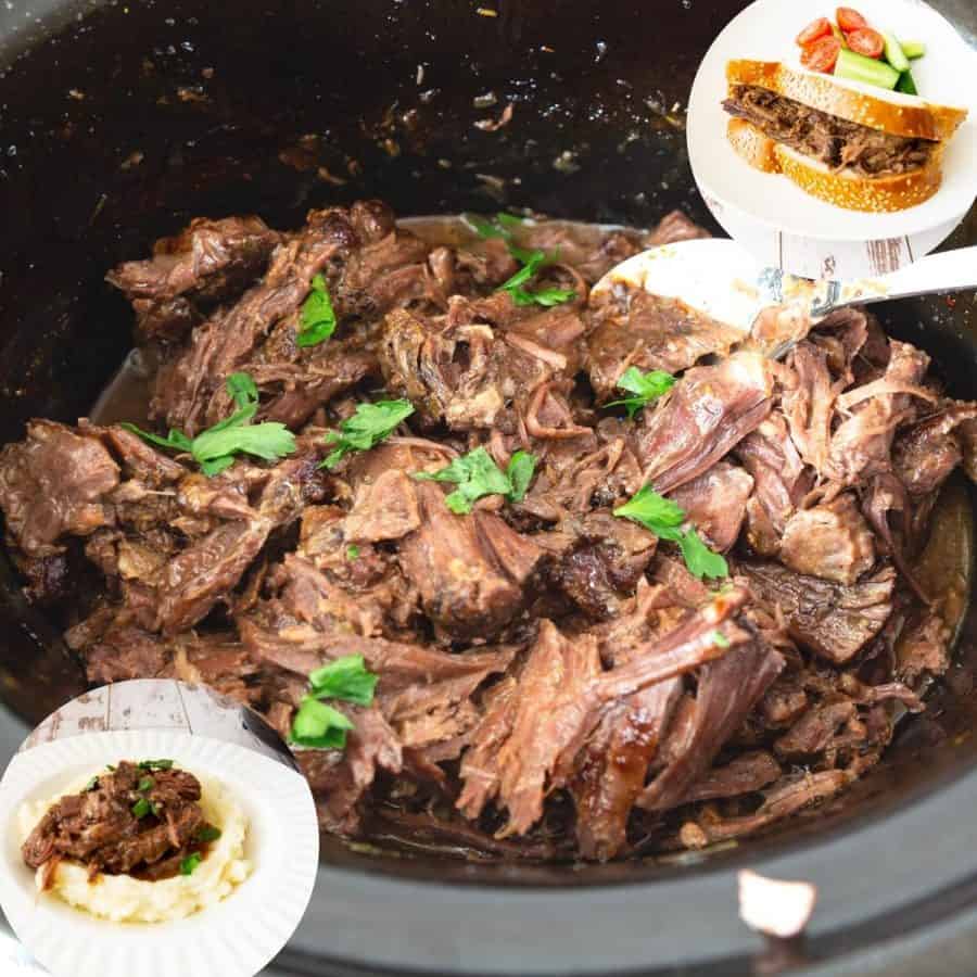 A  Slow cooker with shredded beef