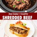 Pinterest image for Slow Cooker Shredded Beef.