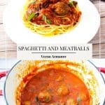 Pinterest image for spaghetti with meatballs.