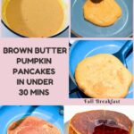 Pinterest image for pumpkin pancakes with brown butter.
