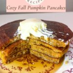 Pinterest image for pumpkin pancakes with brown butter.