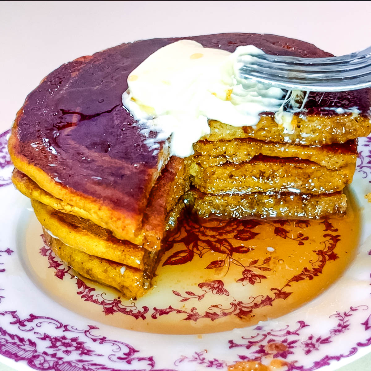 A pan with pumpkin pancakes.
