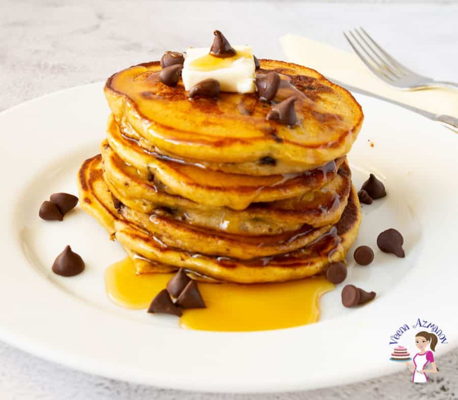 Stack of pancakes with chocolate chips