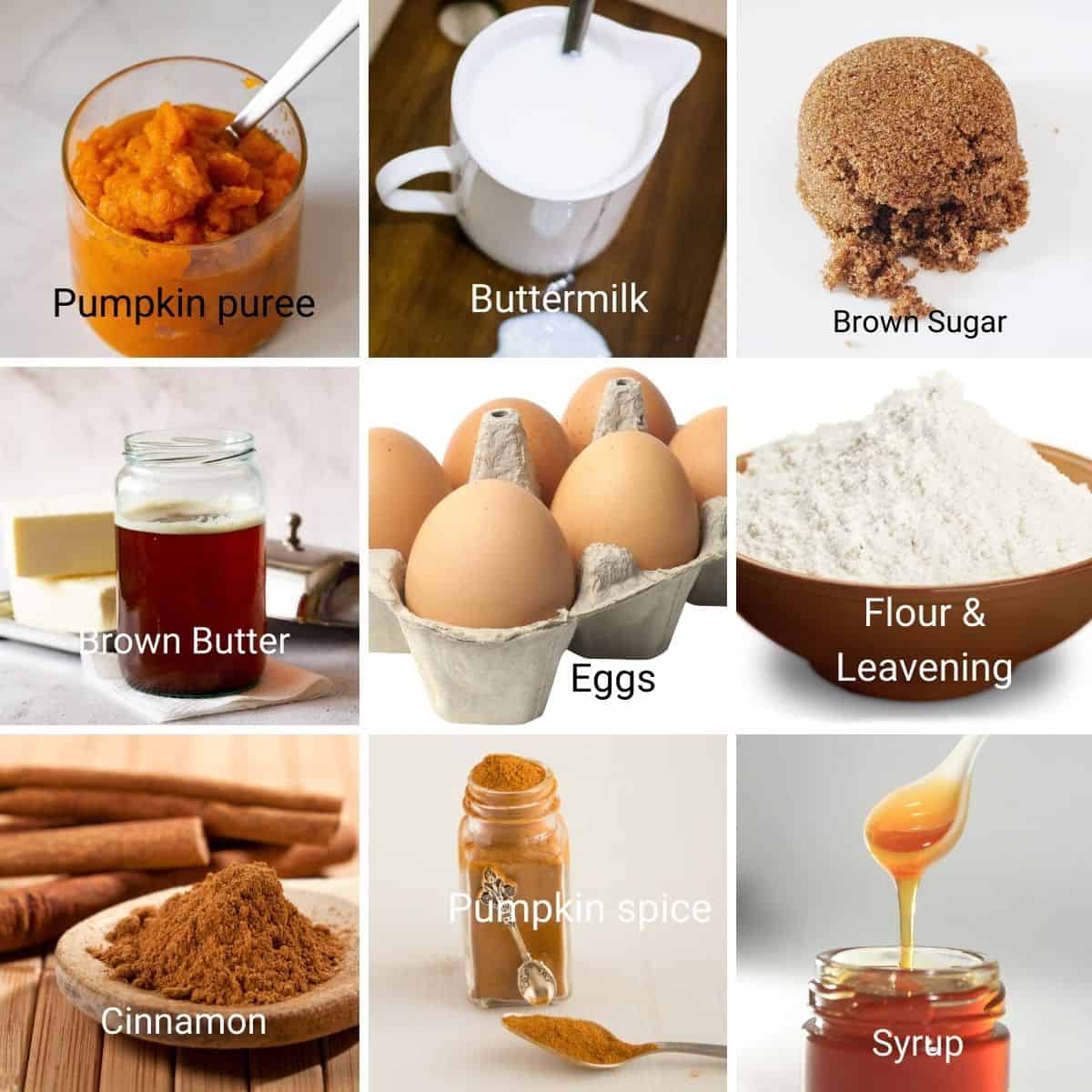 Ingredients for Pumpkin Pancakes and Cinnamon Swirl Pancakes.