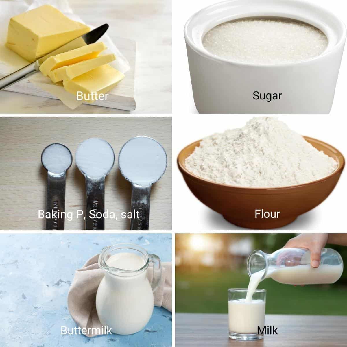 Ingredients to make buttermilk biscuits.