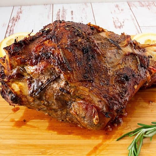 Roast Leg of Lamb (Garlic Herb Oil Marinade) Bone-In - Veena Azmanov