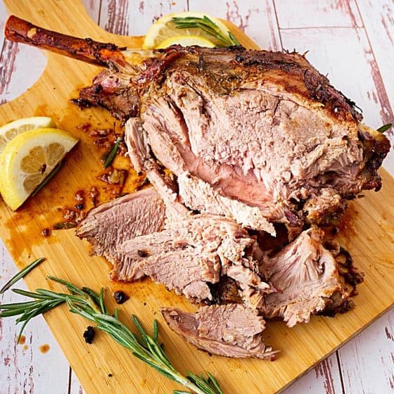 Roast Leg of Lamb (Garlic Herb Oil Marinade) Bone-In - Veena Azmanov